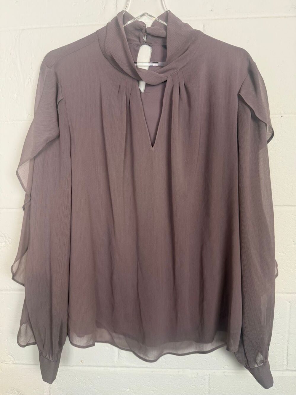 The Limited Women’s Chiffon Mock Neck Keyhole Blouse Taupe XL Career Office